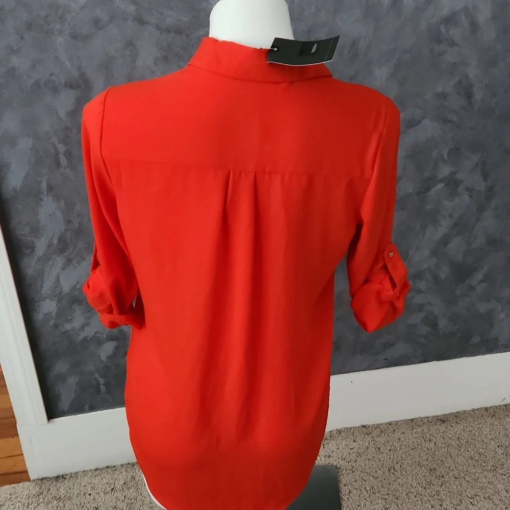 Mossimo Orange Button Down Womens Blouse Sz Small NEW - Picture 5 of 7